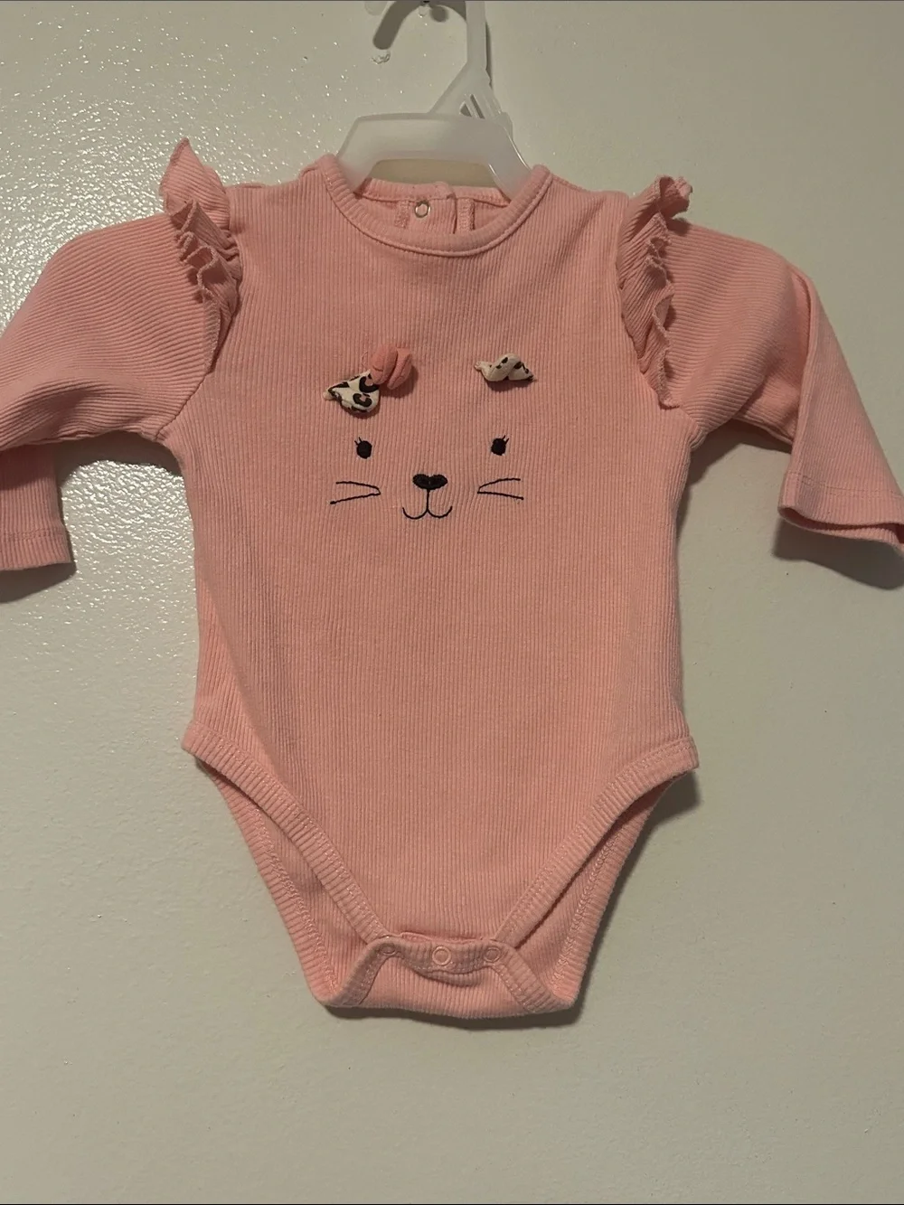 Little Me Pink Ruffle-Shoulder Kitty Bodysuit
